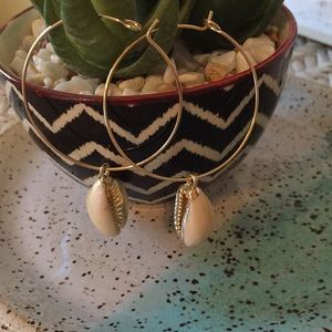 Gold hoops with shell charms